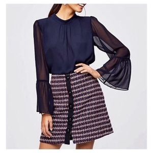 Ann Taylor Loft Navy Blue Red White Tweed Skirt